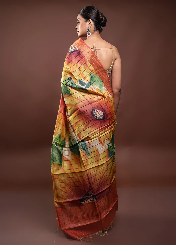 Multicolor Handloom Tussar Pure Silk Saree With Blouse Piece - Image 3