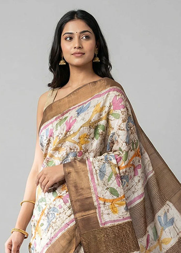 Multicolor Handloom Tussar Pure Silk Saree With Blouse Piece - Image 2