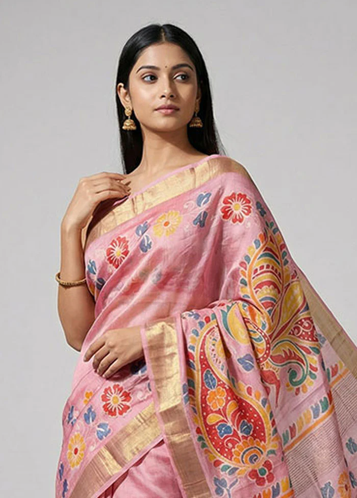 Multicolor Handloom Tussar Pure Silk Saree With Blouse Piece - Image 2