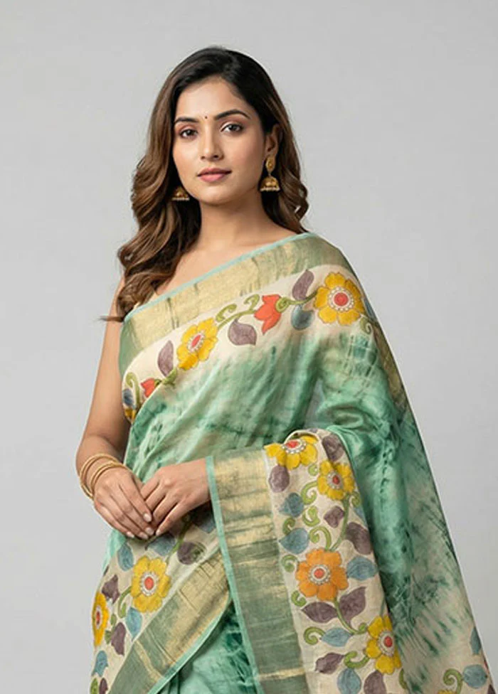 Multicolor Handloom Tussar Pure Silk Saree With Blouse Piece - Image 2