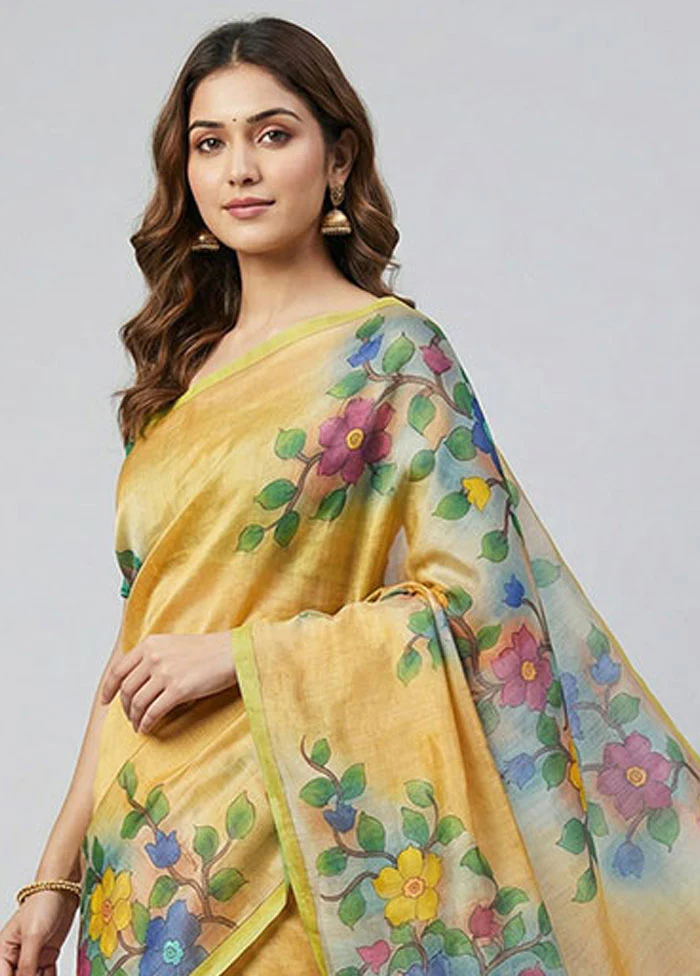 Multicolor Handloom Tussar Pure Silk Saree With Blouse Piece - Image 2