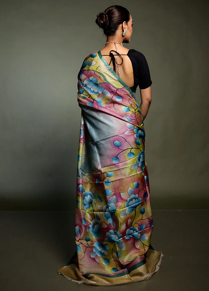 Multicolor Handloom Tussar Pure Silk Saree With Blouse Piece - Image 3