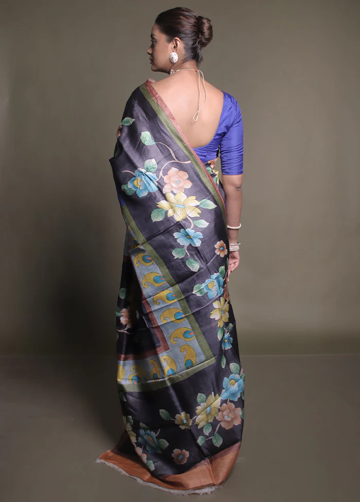 Multicolor Handloom Tussar Pure Silk Saree With Blouse Piece - Image 3