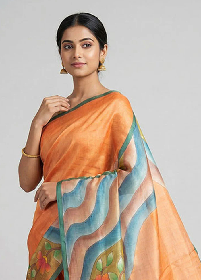 Multicolor Handloom Tussar Pure Silk Saree With Blouse Piece - Image 2