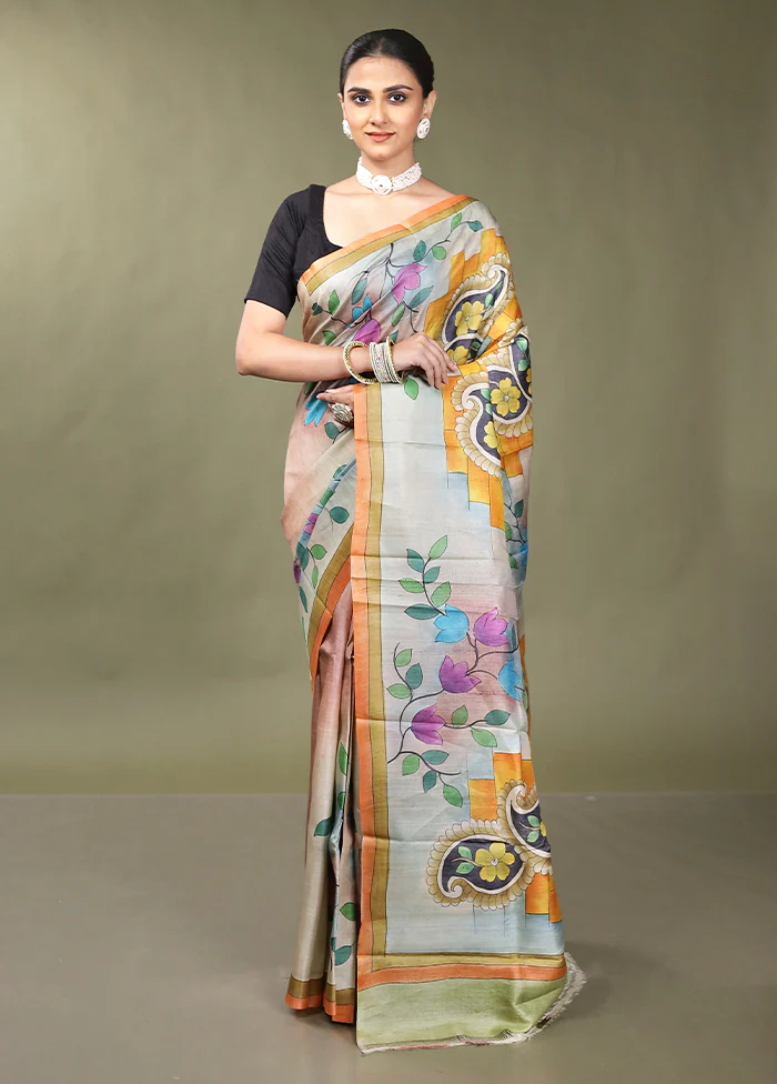 Multicolor Handloom Tussar Pure Silk Saree With Blouse Piece - Image 2