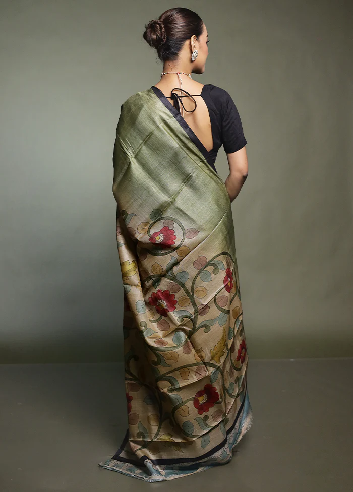 Multicolor Handloom Tussar Pure Silk Saree With Blouse Piece - Image 3