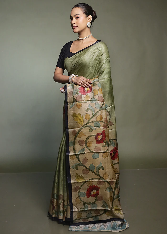 Multicolor Handloom Tussar Pure Silk Saree With Blouse Piece - Image 4