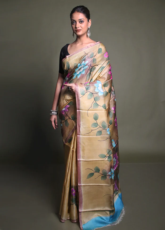Multicolor Handloom Tussar Pure Silk Saree With Blouse Piece
