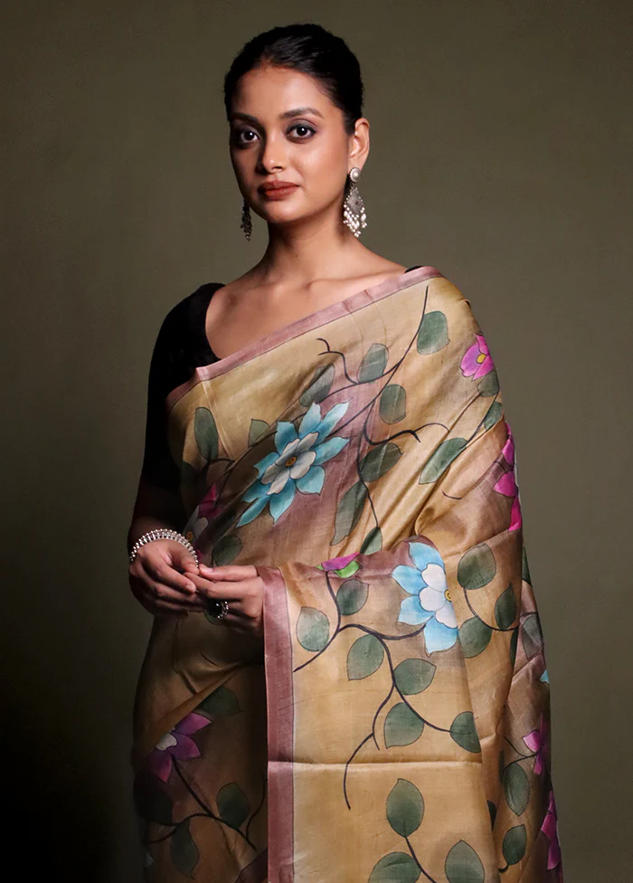 Multicolor Handloom Tussar Pure Silk Saree With Blouse Piece - Image 2