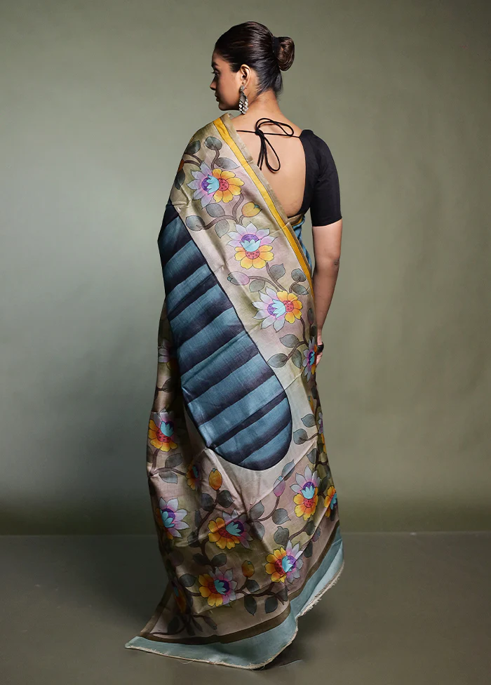 Multicolor Handloom Tussar Pure Silk Saree With Blouse Piece - Image 3