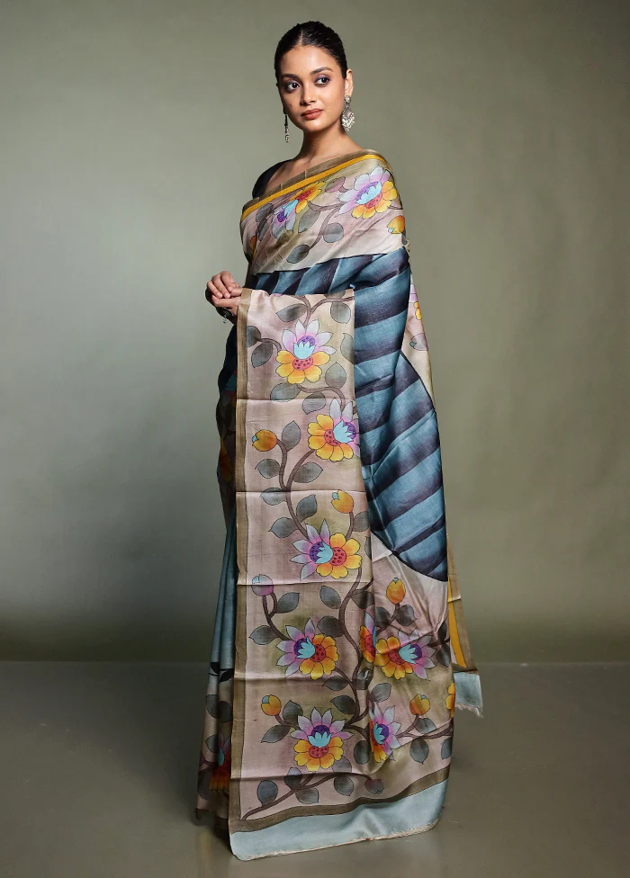 Multicolor Handloom Tussar Pure Silk Saree With Blouse Piece - Image 4