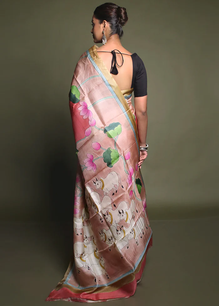 Multicolor Handloom Tussar Pure Silk Saree With Blouse Piece - Image 3