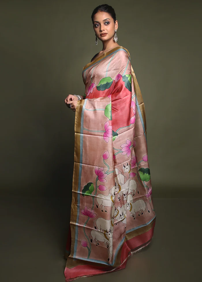 Multicolor Handloom Tussar Pure Silk Saree With Blouse Piece - Image 4