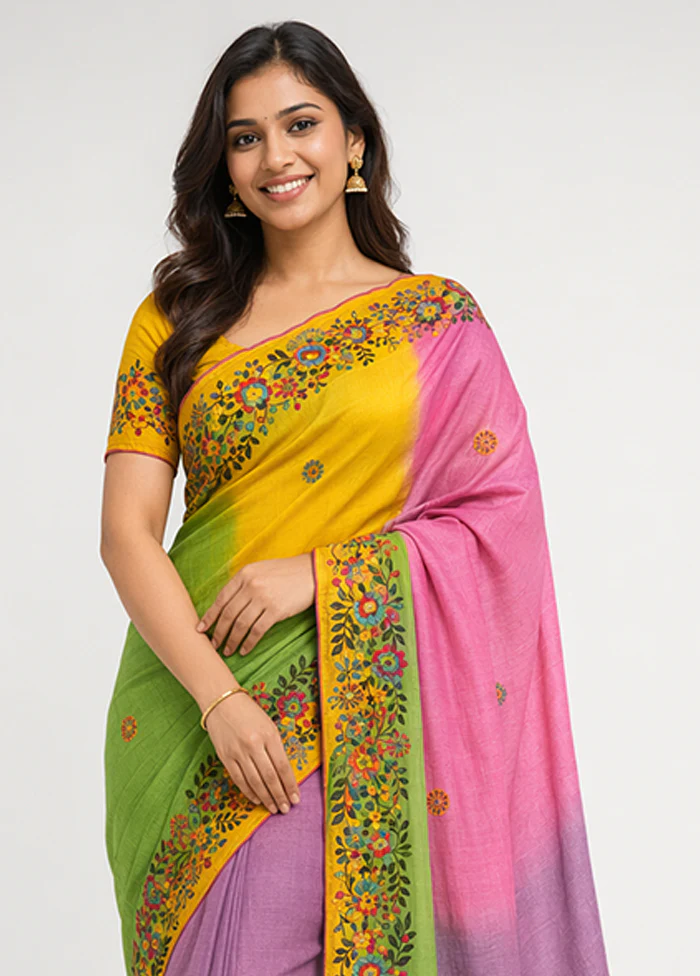 Multicolor Handloom Tussar Pure Silk Saree With Blouse Piece - Image 2