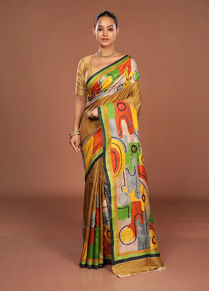 Multicolor Handloom Tussar Pure Silk Saree With Blouse Piece - Image 2