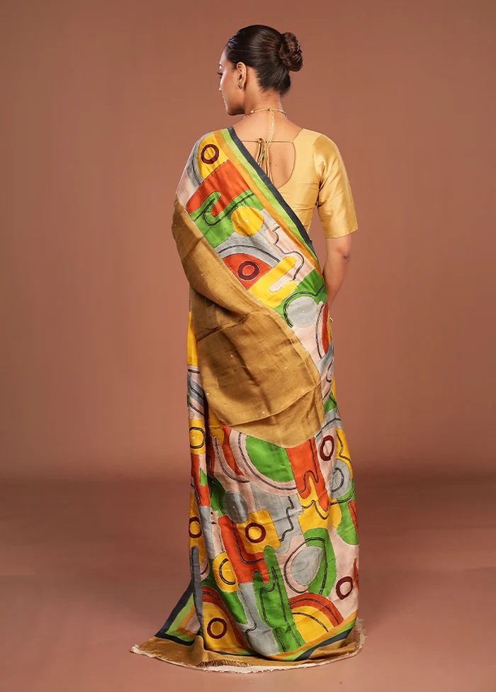 Multicolor Handloom Tussar Pure Silk Saree With Blouse Piece - Image 3