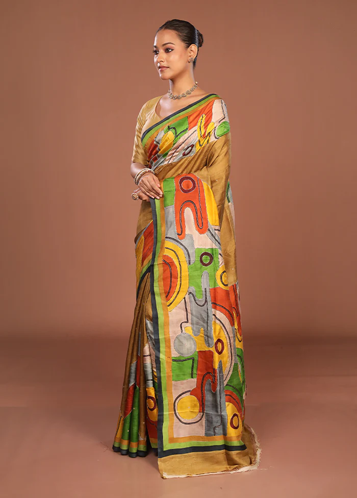 Multicolor Handloom Tussar Pure Silk Saree With Blouse Piece - Image 4