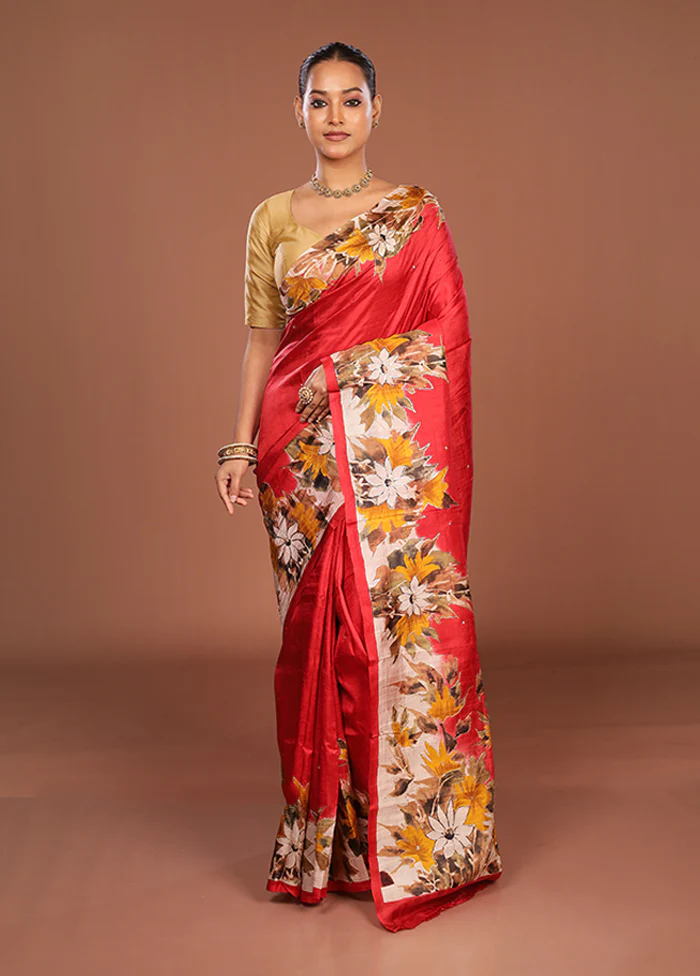 Multicolor Handloom Tussar Pure Silk Saree With Blouse Piece - Image 2