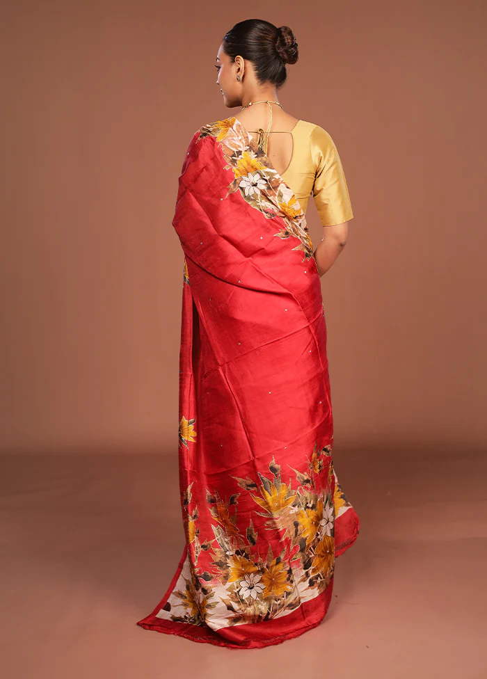 Multicolor Handloom Tussar Pure Silk Saree With Blouse Piece - Image 3