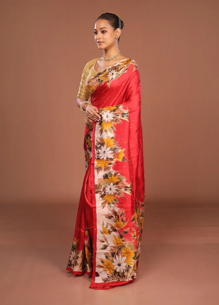 Multicolor Handloom Tussar Pure Silk Saree With Blouse Piece - Image 4