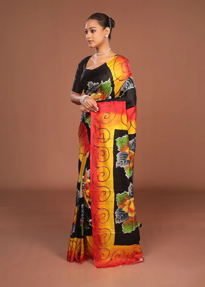 Multicolor Handloom Tussar Pure Silk Saree With Blouse Piece - Image 4