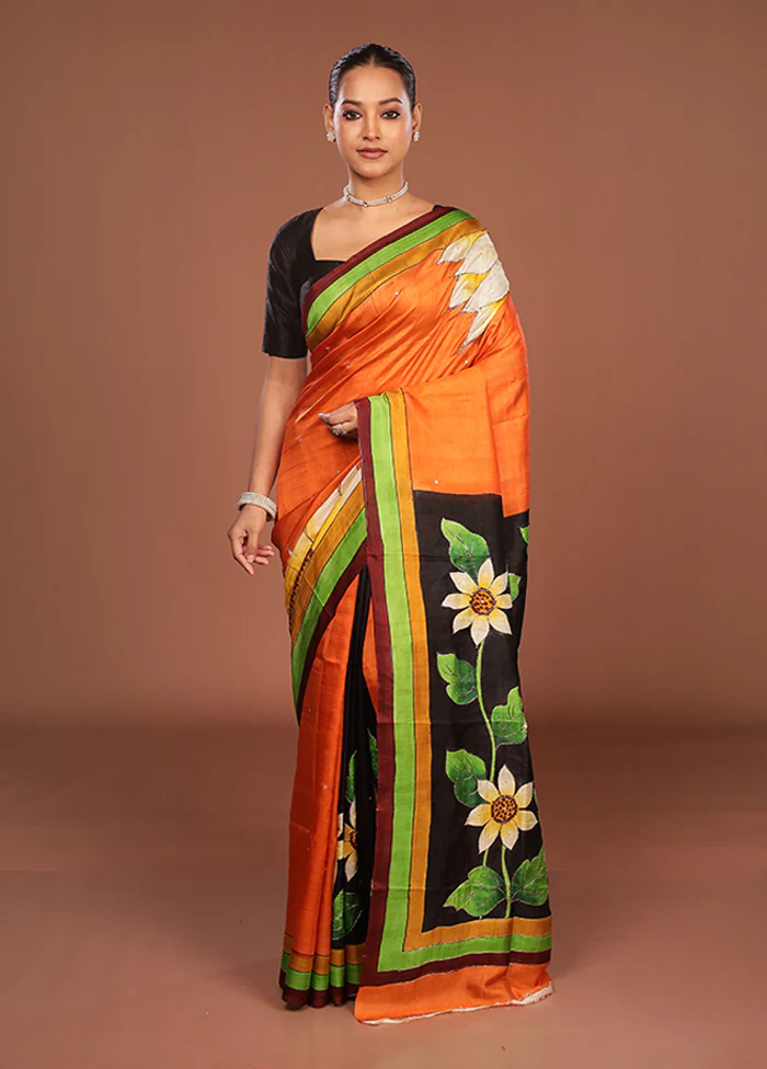 Multicolor Handloom Tussar Pure Silk Saree With Blouse Piece - Image 2