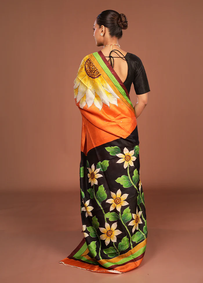 Multicolor Handloom Tussar Pure Silk Saree With Blouse Piece - Image 3