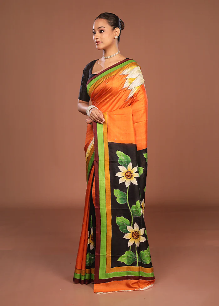 Multicolor Handloom Tussar Pure Silk Saree With Blouse Piece - Image 4