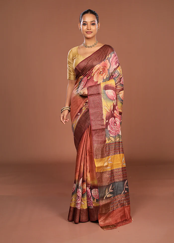 Multicolor Handloom Tussar Pure Silk Saree With Blouse Piece - Image 2