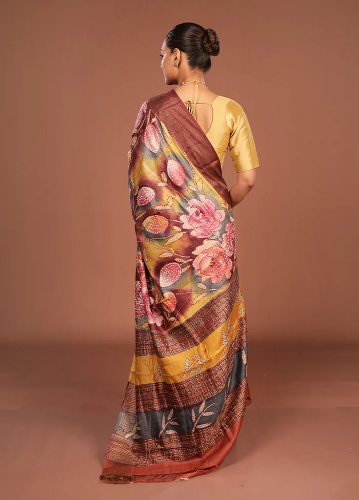 Multicolor Handloom Tussar Pure Silk Saree With Blouse Piece - Image 3
