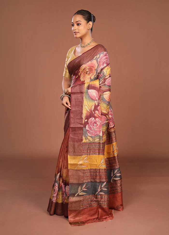 Multicolor Handloom Tussar Pure Silk Saree With Blouse Piece - Image 4