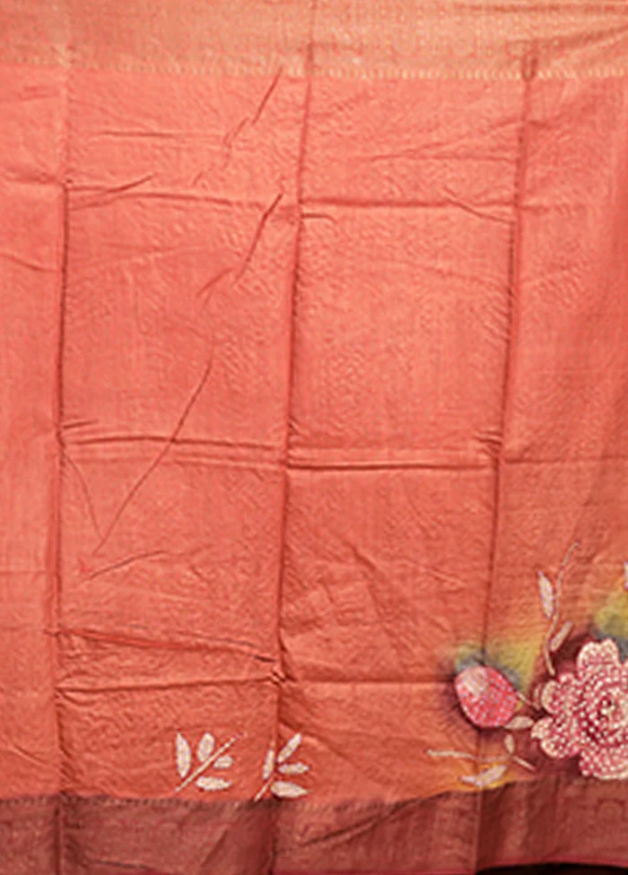 Multicolor Handloom Tussar Pure Silk Saree With Blouse Piece - Image 5