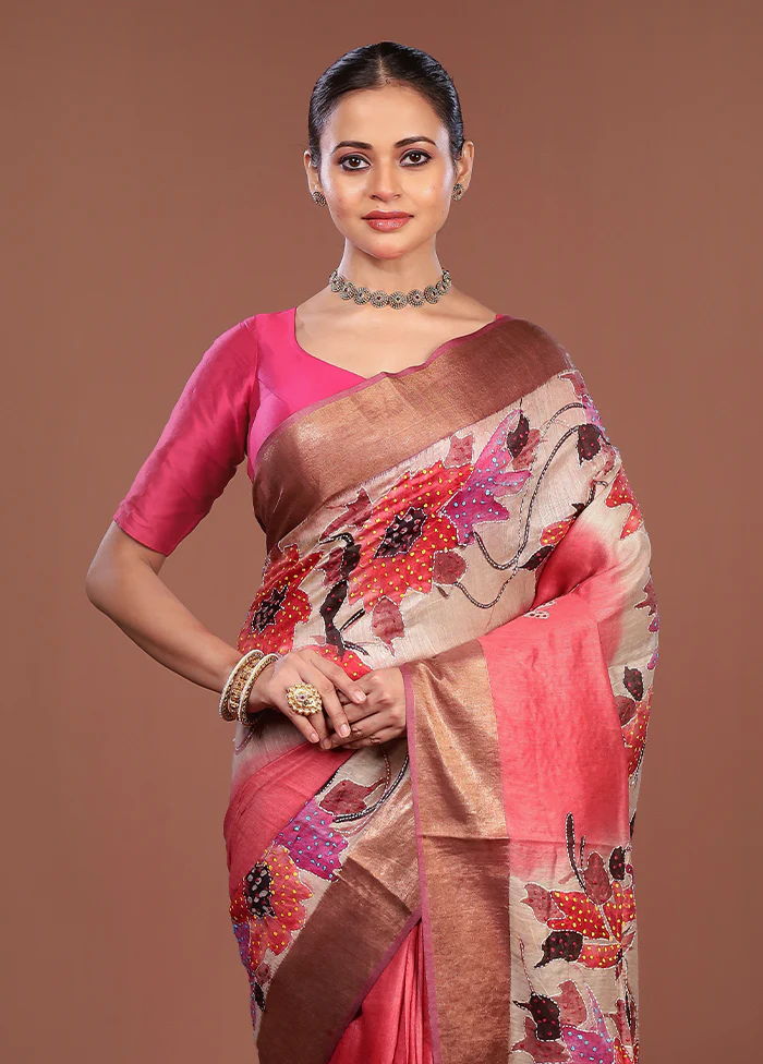 Multicolor Handloom Tussar Pure Silk Saree With Blouse Piece