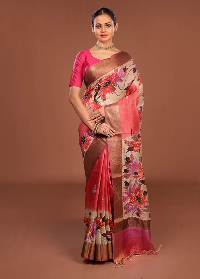 Multicolor Handloom Tussar Pure Silk Saree With Blouse Piece - Image 2