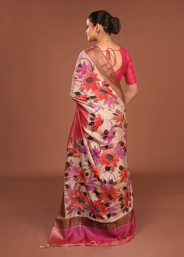 Multicolor Handloom Tussar Pure Silk Saree With Blouse Piece - Image 3