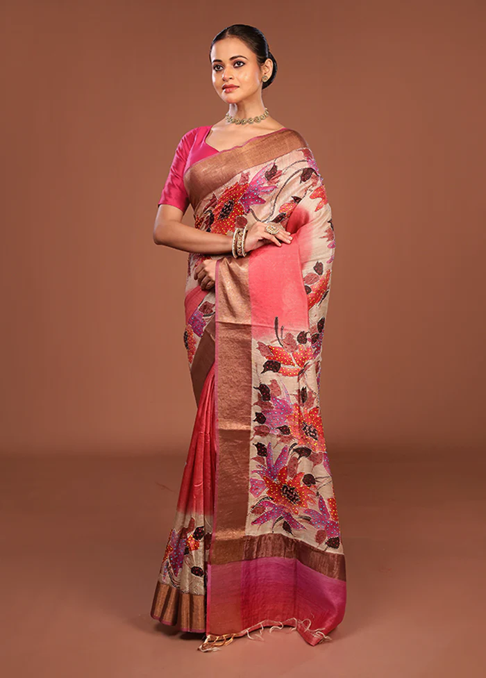 Multicolor Handloom Tussar Pure Silk Saree With Blouse Piece - Image 4