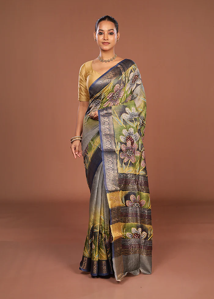 Multicolor Handloom Tussar Pure Silk Saree With Blouse Piece - Image 2