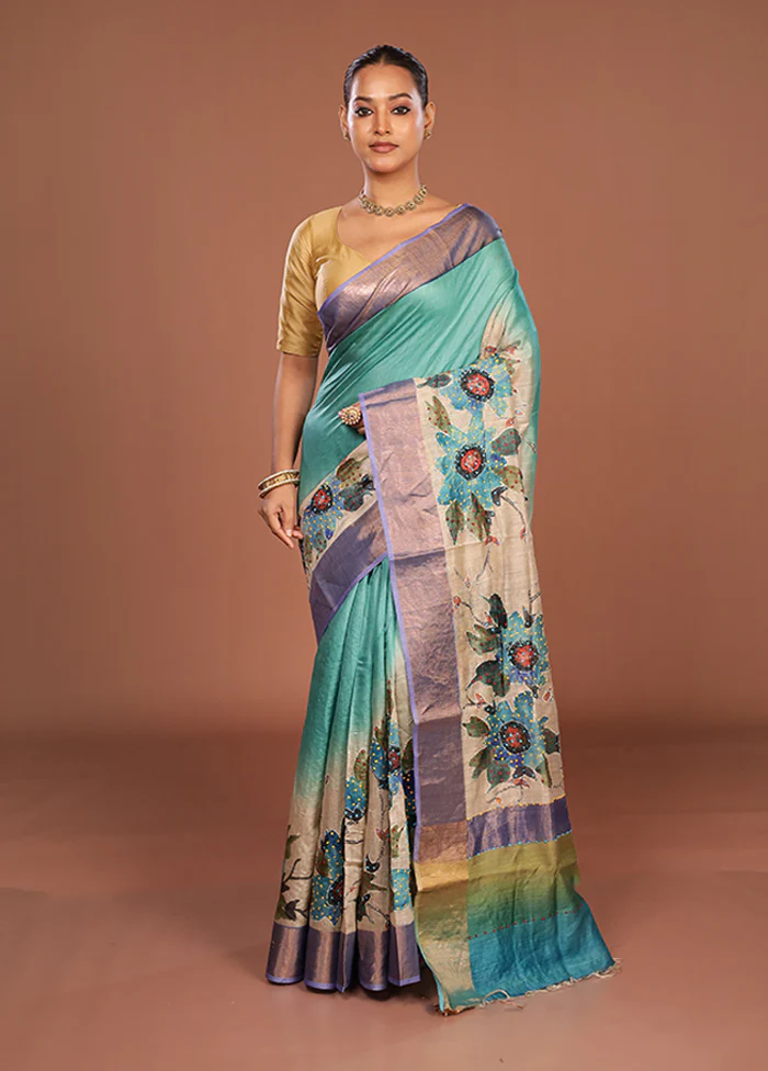 Multicolor Handloom Tussar Pure Silk Saree With Blouse Piece - Image 2