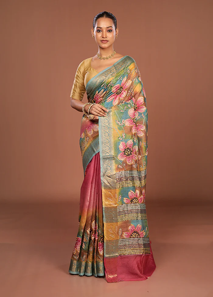 Multicolor Handloom Tussar Pure Silk Saree With Blouse Piece - Image 2