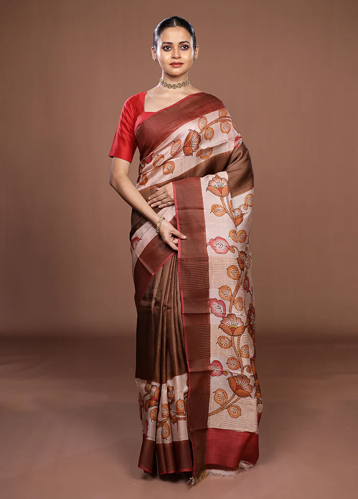 Multicolor Handloom Tussar Pure Silk Saree With Blouse Piece - Image 2