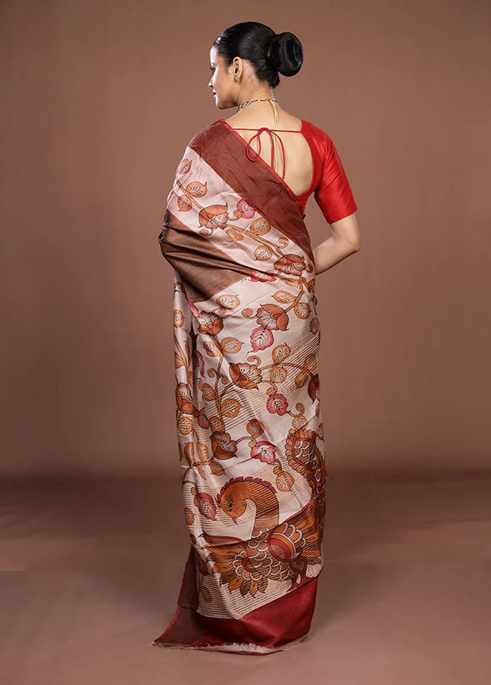 Multicolor Handloom Tussar Pure Silk Saree With Blouse Piece - Image 3