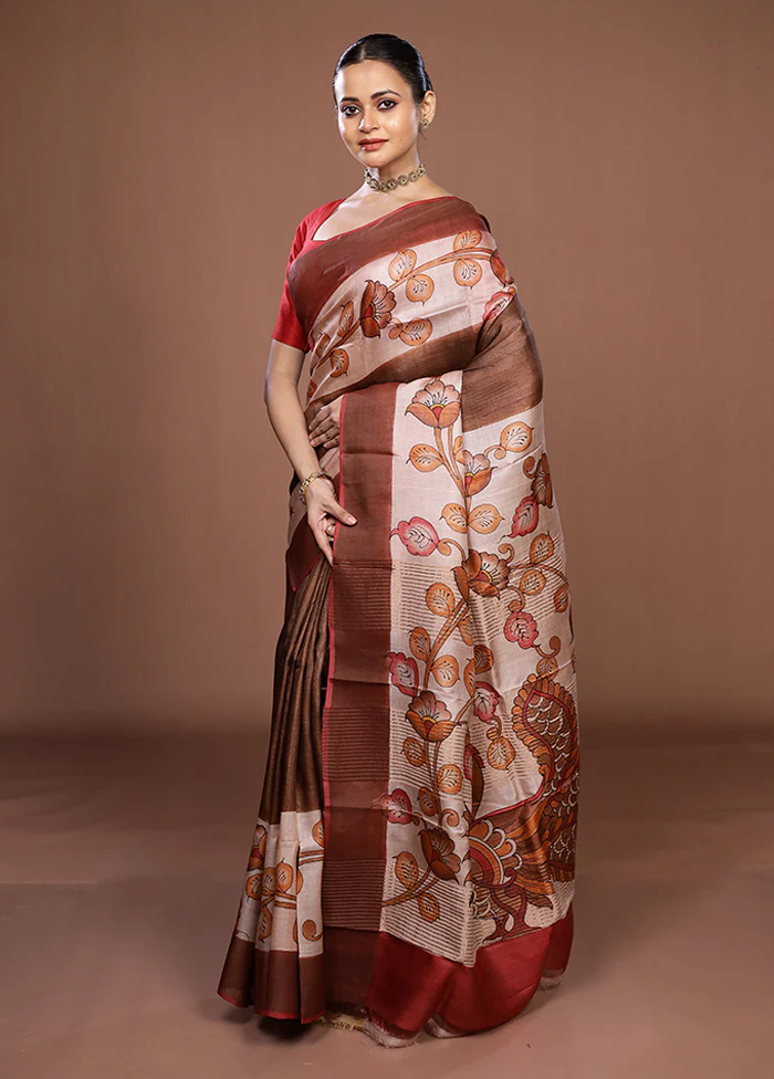 Multicolor Handloom Tussar Pure Silk Saree With Blouse Piece - Image 4