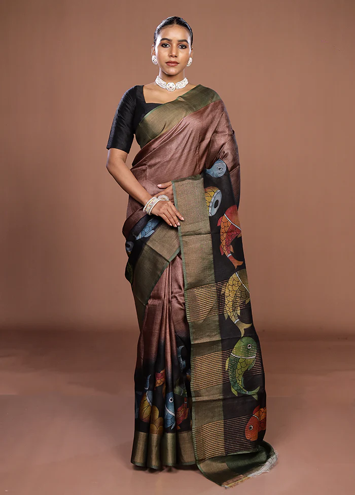 Multicolor Handloom Tussar Pure Silk Saree With Blouse Piece - Image 2