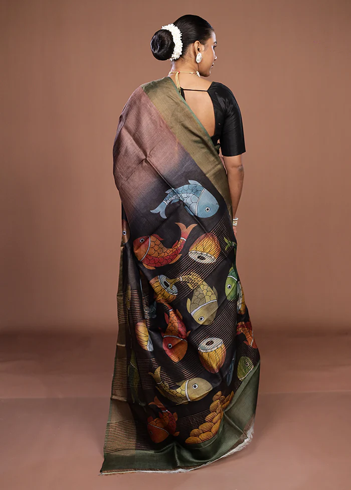 Multicolor Handloom Tussar Pure Silk Saree With Blouse Piece - Image 3
