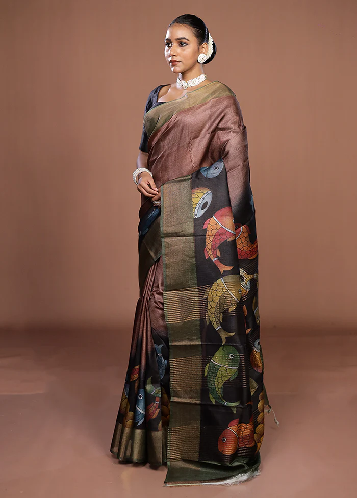 Multicolor Handloom Tussar Pure Silk Saree With Blouse Piece - Image 4