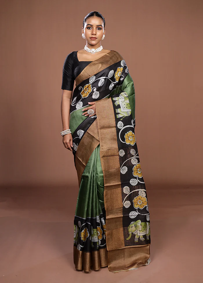 Multicolor Handloom Tussar Pure Silk Saree With Blouse Piece - Image 2