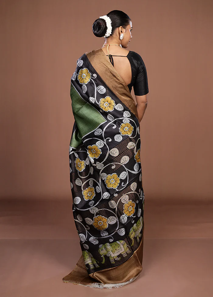 Multicolor Handloom Tussar Pure Silk Saree With Blouse Piece - Image 3