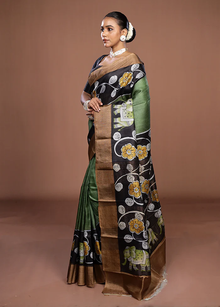 Multicolor Handloom Tussar Pure Silk Saree With Blouse Piece - Image 4