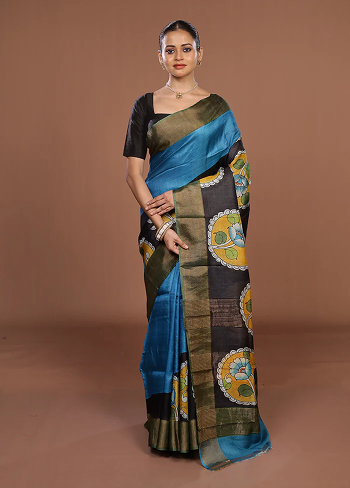 Multicolor Handloom Tussar Pure Silk Saree With Blouse Piece - Image 2