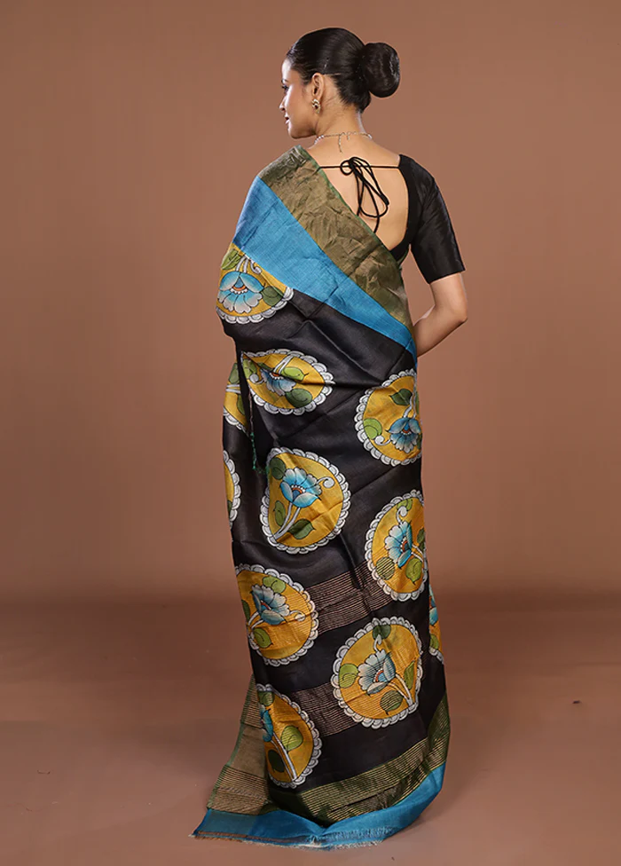 Multicolor Handloom Tussar Pure Silk Saree With Blouse Piece - Image 3